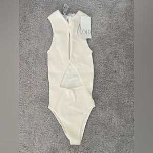 ZARA cream Open Cut-Out Bodysuit Size Small